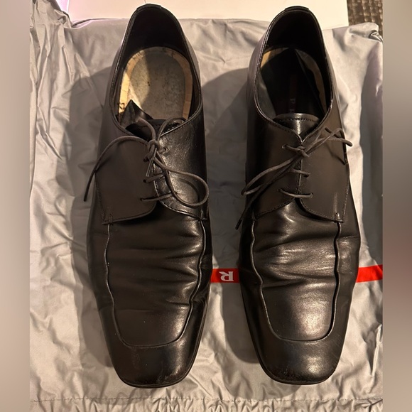416. Men’s Prada Vintage Black Leather Oxford Lace-up Dress Shoe with Dust Bag - Picture 8 of 16